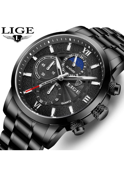 Altın Gül Siyah Lıge Saatler Erkek Spor Kuvars Kronograf Kol Saatleri Lüks Paslanmaz Çelik Saat ile Aydınlık Saat Relogio Masculino (Yurt Dışından) fiyatları