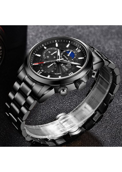 Altın Gül Siyah Lıge Saatler Erkek Spor Kuvars Kronograf Kol Saatleri Lüks Paslanmaz Çelik Saat ile Aydınlık Saat Relogio Masculino (Yurt Dışından) fırsatları