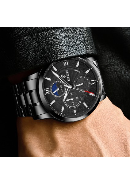 Altın Gül Siyah Lıge Saatler Erkek Spor Kuvars Kronograf Kol Saatleri Lüks Paslanmaz Çelik Saat ile Aydınlık Saat Relogio Masculino (Yurt Dışından) indirimleri