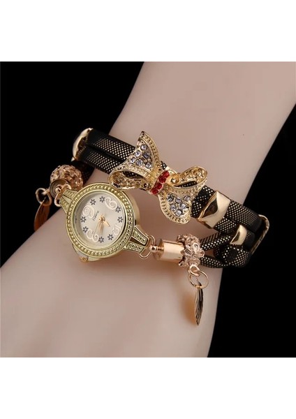 C Kadınlar Güzel Düğün Kuvars Saatler 2022 Moda Kelebek Retro Taklidi Bilezik Saatler Bayanlar Takı Hediye Montre Femme (Yurt Dışından)