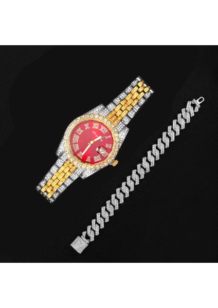 Diğer Buzlu Kırmızı Renk Izle Kadın Lüks Elmas Taklidi Küba Zincir Bilezik Saatler Moda Kol Saati Hip Hop Takı Yeni (Yurt Dışından) indirimleri