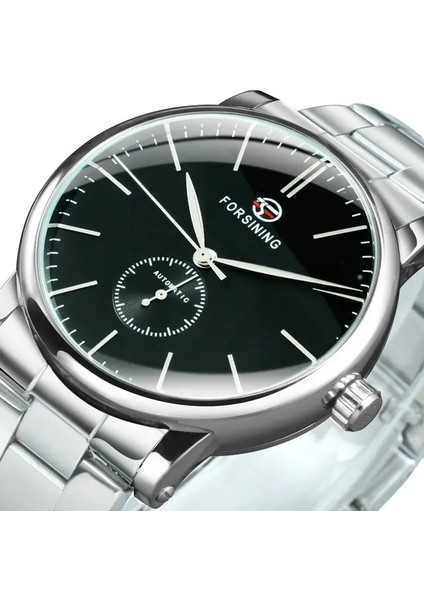 Gümüş-Gümüş-Siyah Forsınıng Minimalist Erkekler Mekanik Saat Otomatik Erkek Saatler Top Marka Lüks Paslanmaz Çelik Kayış Relogio Masculino Yeni (Yurt Dışından)