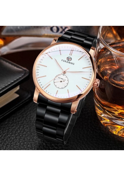 Gümüş-Gümüş-Siyah Forsınıng Minimalist Erkekler Mekanik Saat Otomatik Erkek Saatler Top Marka Lüks Paslanmaz Çelik Kayış Relogio Masculino Yeni (Yurt Dışından) modelleri