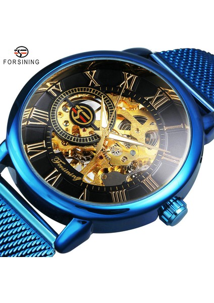 Bo Tüm Siyah Forsınıng Erkekler Için Izle Mekanik Saatler Mavi Ultra Ince Örgü Kayış Moda Rahat Kol Saati Aydınlık Eller Saat (Yurt Dışından) fiyatları