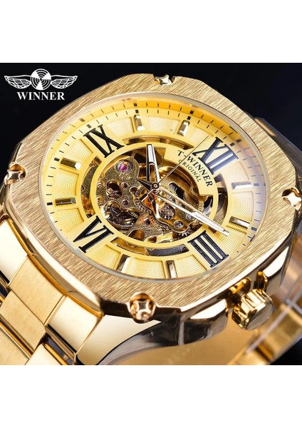 GMT1159-2 Kazanan Altın Otomatik Mekanik Erkek Kol Saati Kare Kraliyet Roma Içi Boş Kadran Paslanmaz Çelik Kayış Erkekler Iş Izle Saat (Yurt Dışından)
