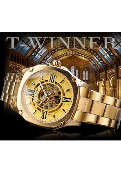 GMT1159-2 Kazanan Altın Otomatik Mekanik Erkek Kol Saati Kare Kraliyet Roma Içi Boş Kadran Paslanmaz Çelik Kayış Erkekler Iş Izle Saat (Yurt Dışından)