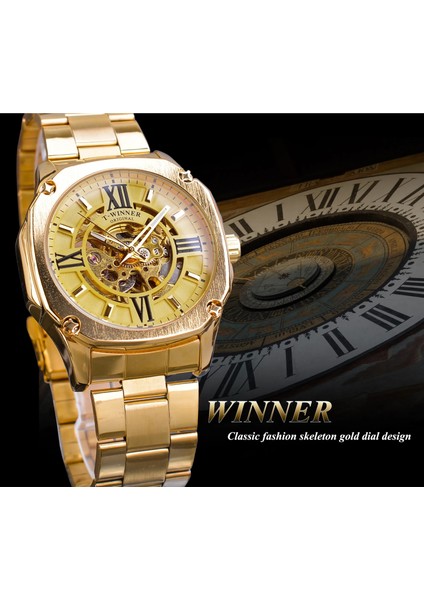 GMT1159-2 Kazanan Altın Otomatik Mekanik Erkek Kol Saati Kare Kraliyet Roma Içi Boş Kadran Paslanmaz Çelik Kayış Erkekler Iş Izle Saat (Yurt Dışından)