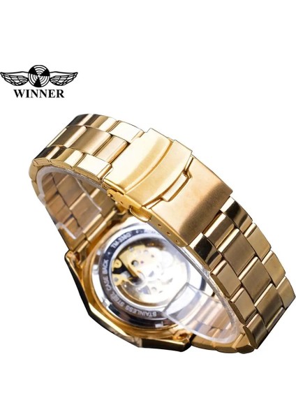 GMT1159-2 Kazanan Altın Otomatik Mekanik Erkek Kol Saati Kare Kraliyet Roma Içi Boş Kadran Paslanmaz Çelik Kayış Erkekler Iş Izle Saat (Yurt Dışından)
