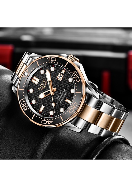 Gül Altın Siyah 2021 Spor Kol Saati Adam Için Lıge Üst Marka Paslanmaz Çelik Su Geçirmez Saatler Erkekler Izle Askeri Kuvars Kol Saati Montre Homme (Yurt Dışından)