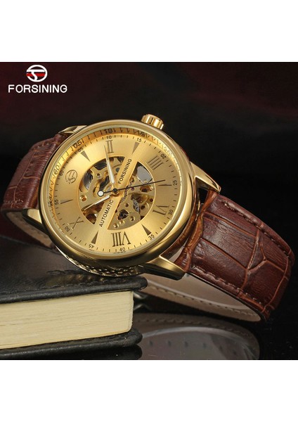 Altın Kara Kutu Forsınıng Klasik Moda Erkek Saatler Tourbillion Altın Rengi Otomatik Mekanik Izle Erkekler Üst Marka Lüks Saat (Yurt Dışından)