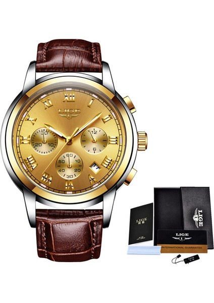 Tüm Altın L Moda Erkekler Izle Lıge Orijinal Marka Izle Lüks Paslanmaz Çelik Erkekler Için Su Geçirmez Kol Saatleri Chronograph Kuvars Saat Hediye (Yurt Dışından)