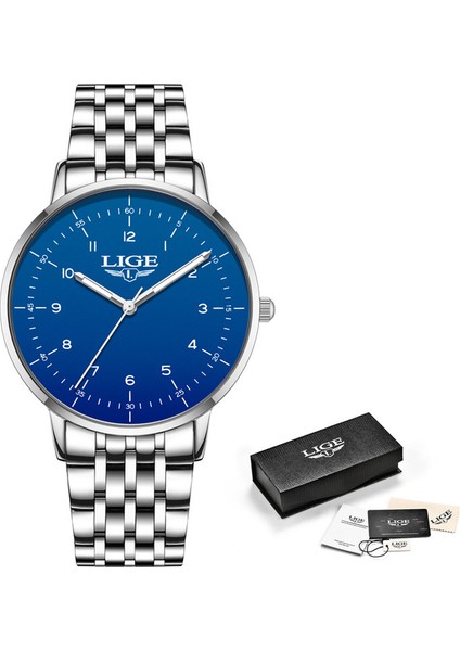 Çelik Mavi Lıge Erkekler Saatler Moda Ultra Ince Izle Erkekler Için Basit Izle Iş Erkek Saat Minimalist Kuvars Kol Saati Relogio Masculino (Yurt Dışından)