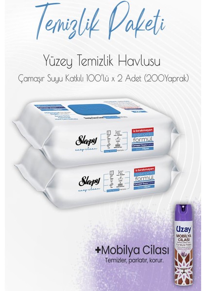 Düvenci Temizlik Paketi 5 (Çamaşır Suyu Temizlik Havlusu 200 Yaprak ve Mobilya Cilası)