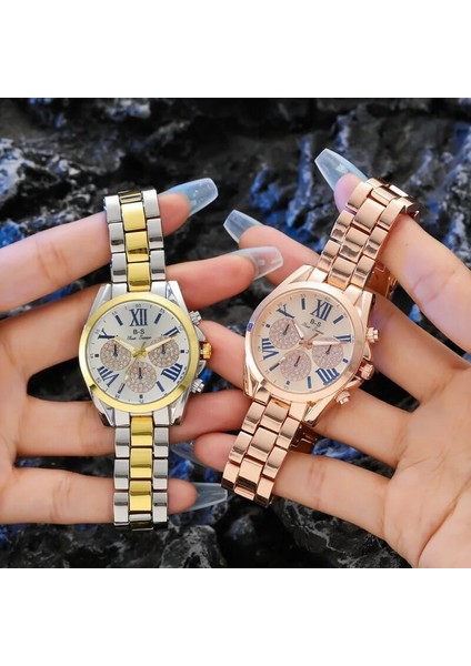 Gül Altın Lüks Kadın Izle Alaşımlı Çelik Bant Üç Göz Kuvars Izle Dört Renkli Roma Kelime Bilezik Saat Seti Reloj Mujer (Yurt Dışından) fiyatları