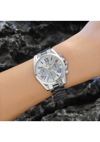 Gül Altın Lüks Kadın Izle Alaşımlı Çelik Bant Üç Göz Kuvars Izle Dört Renkli Roma Kelime Bilezik Saat Seti Reloj Mujer (Yurt Dışından) modelleri