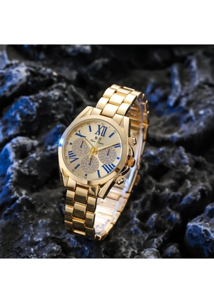 Gül Altın Lüks Kadın Izle Alaşımlı Çelik Bant Üç Göz Kuvars Izle Dört Renkli Roma Kelime Bilezik Saat Seti Reloj Mujer (Yurt Dışından) fırsatları