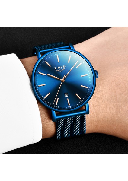 Siyah Mavi Altın Lıge Erkek Saatler Top Marka Lüks Su Geçirmez Ultra Ince Saat Mavi Örgü Kemer Moda Rahat Kuvars Izle Erkekler Spor Kol Saati (Yurt Dışından) modelleri