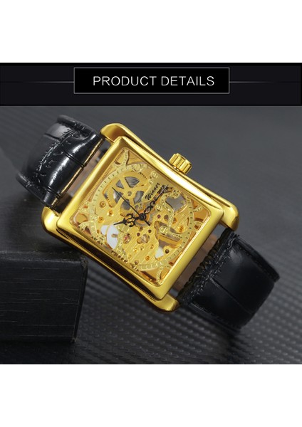 Bo Gümüş Kazanan Gümüş Dikdörtgen Izle Erkekler Moda Erkek Saatler Top Marka Lüks Deri Kayış Mekanik Kol Saati Hediye Horloges Mannen (Yurt Dışından)