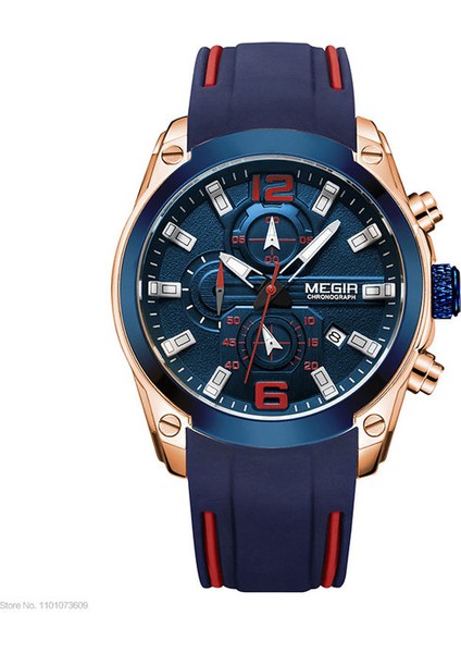 Gül Mavisi Megir Erkek Kronograf Analog Kuvars Saati, Tarihli, Aydınlık Eller, Su Geçirmez Silikon Kauçuk Kayış Erkek Kol Saati (Yurt Dışından)