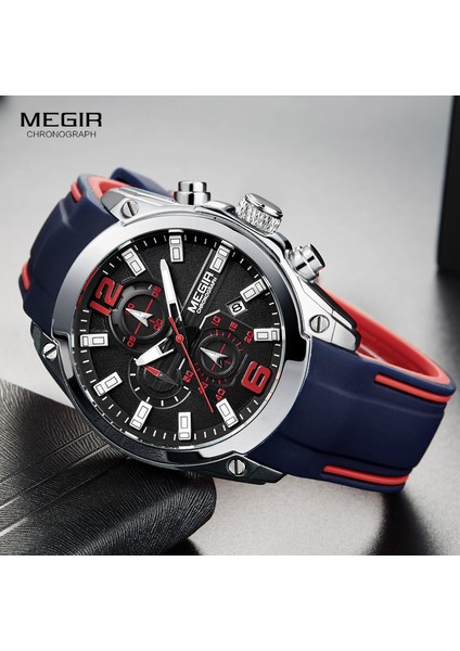 Gül Mavisi Megir Erkek Kronograf Analog Kuvars Saati, Tarihli, Aydınlık Eller, Su Geçirmez Silikon Kauçuk Kayış Erkek Kol Saati (Yurt Dışından) fiyatları