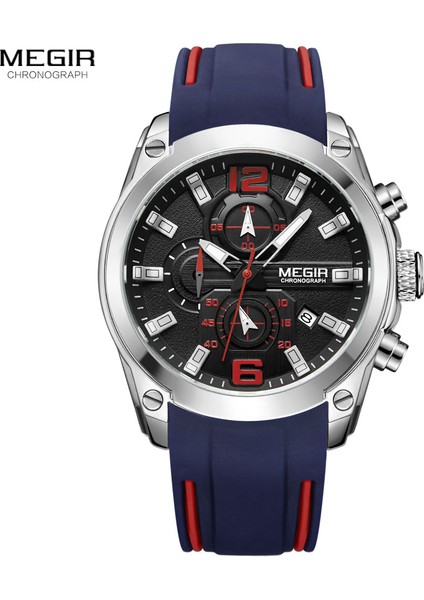 Gül Mavisi Megir Erkek Kronograf Analog Kuvars Saati, Tarihli, Aydınlık Eller, Su Geçirmez Silikon Kauçuk Kayış Erkek Kol Saati (Yurt Dışından) fırsatları