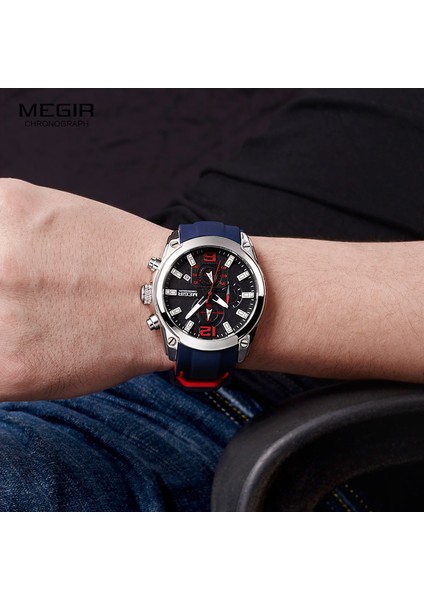 Gül Mavisi Megir Erkek Kronograf Analog Kuvars Saati, Tarihli, Aydınlık Eller, Su Geçirmez Silikon Kauçuk Kayış Erkek Kol Saati (Yurt Dışından) indirimleri