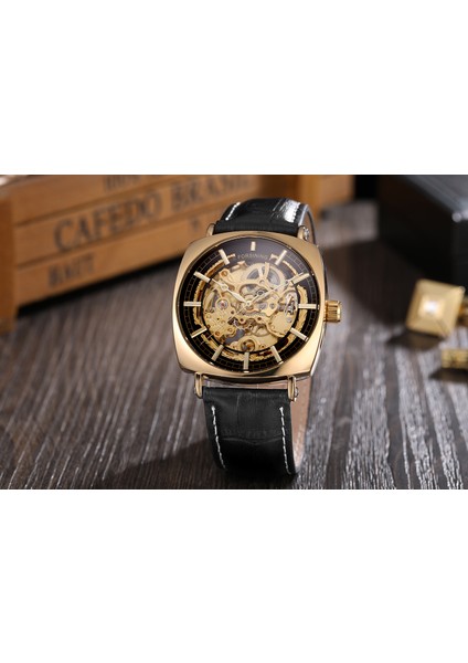 05 Forsınıng Altın Siyah Mekanik Saat Delikli Tırnak Terazisi Mekanik Saat Kemer Saati Kare Saat (Yurt Dışından) modelleri