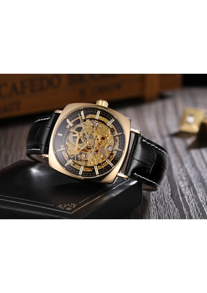 05 Forsınıng Altın Siyah Mekanik Saat Delikli Tırnak Terazisi Mekanik Saat Kemer Saati Kare Saat (Yurt Dışından) fırsatları