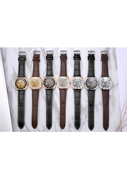 05 Forsınıng Altın Siyah Mekanik Saat Delikli Tırnak Terazisi Mekanik Saat Kemer Saati Kare Saat (Yurt Dışından) indirimleri