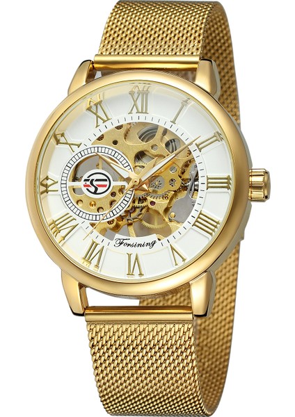 05 Forsınıng Altın Mekanik Saat Dairesel Içi Boş Alt Mekanik Hareket Saati Erkek ve Kadın Örgü Çelik Bant (Yurt Dışından) modelleri