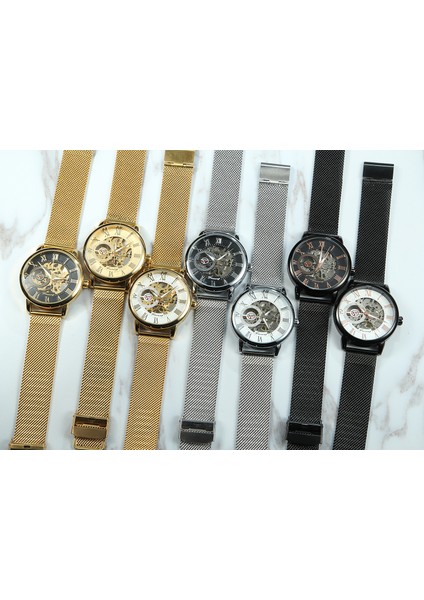 05 Forsınıng Altın Mekanik Saat Dairesel Içi Boş Alt Mekanik Hareket Saati Erkek ve Kadın Örgü Çelik Bant (Yurt Dışından) fırsatları