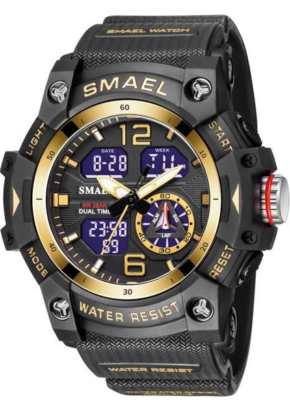 Sıyah Altın Smael Sportif Izle Erkekler Için Su Geçirmez Kronograf Alarm Hesap Makinesi Saat Rahat Hediyeler Fikirleri Erkek Reloj Hombre 8007 (Yurt Dışından)