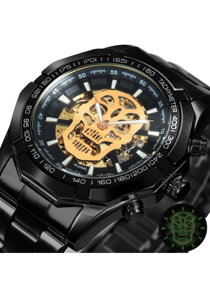 Bo Sıyah Beyaz Kazanan Resmi Erkek Saatler Top Marka Lüks Otomatik Mekanik Izle Erkekler Çelik Kayış Hip Hop Kafatası Iskeleti Dial Bilek Izle (Yurt Dışından) indirimleri