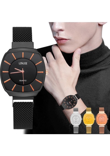 Pembe Altın Yeni Moda Erkekler Lüks Saatler Örgü Mıknatıs Toka Dikdörtgen Kuvars Izle Erkekler Için Rahat Bilezik Saatler Relogio Feminino Saat (Yurt Dışından)