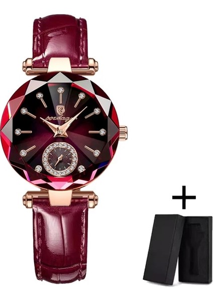 Şarap Kırmızısı Poedagar Altın Izle Kadın Saatler Bayanlar 2023 Yeni Çelik Kadın Bilezik Saatler Kadın Saat Relogio Feminino Montre Femme (Yurt Dışından)
