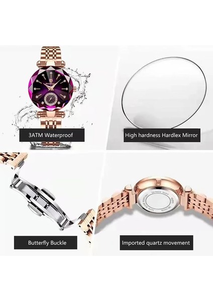 Şarap Kırmızısı Poedagar Altın Izle Kadın Saatler Bayanlar 2023 Yeni Çelik Kadın Bilezik Saatler Kadın Saat Relogio Feminino Montre Femme (Yurt Dışından) fırsatları