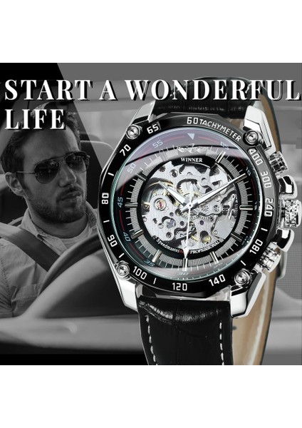 Kahve-Sıyah-Beyaz Kazanan Steampunk Izle Erkekler Için Mekanik Kol Saatleri Üst Marka Lüks Deri Kayış Saatler Erkek 2021 Reloj Hombre (Yurt Dışından)