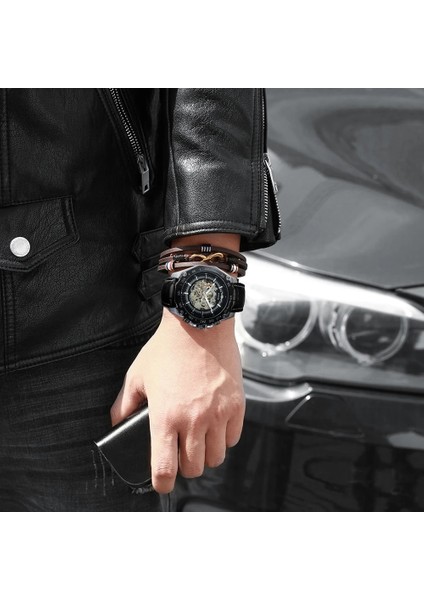 Kahve-Sıyah-Beyaz Kazanan Steampunk Izle Erkekler Için Mekanik Kol Saatleri Üst Marka Lüks Deri Kayış Saatler Erkek 2021 Reloj Hombre (Yurt Dışından)