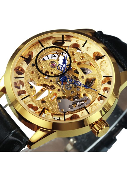 Gümüş Mekanik Izle Erkekler Rahat Kol Saati Mavi Eller Hollow-Out Dial Moda Saatler Erkek Kazanan Saat Montre Homme Yeni (Yurt Dışından) fiyatları