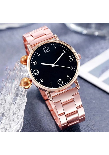 Gül Altın Pembe Set Izle Kadın 2022 Yeni Moda Lüks Basit Çelik Bant Izle Bayanlar Büyük Kadran Kuvars Saat Bilezik Saat Seti Reloj Mujer (Yurt Dışından)