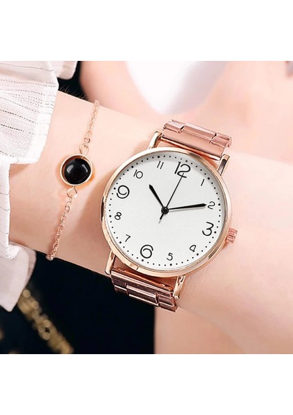 Gül Altın Pembe Set Izle Kadın 2022 Yeni Moda Lüks Basit Çelik Bant Izle Bayanlar Büyük Kadran Kuvars Saat Bilezik Saat Seti Reloj Mujer (Yurt Dışından)