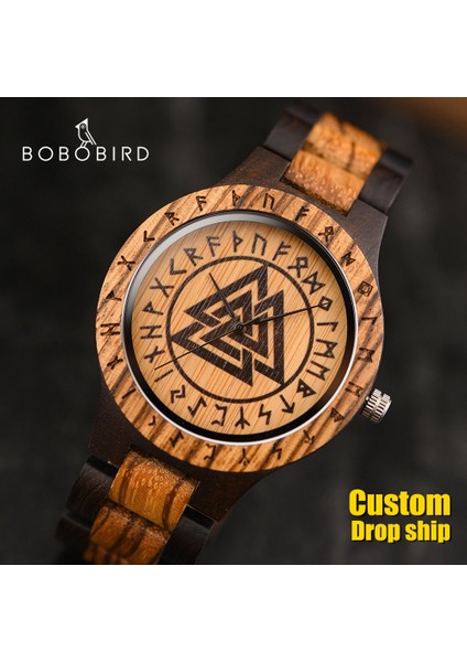 T16-4 Bobo Bırd Viking Erkek Saatler Zebra Ahşap Vintage Izle Erkekler Için Bambu Kutusu ile Gelmek Şükran Günü Noel Hediyesi Dropshipping (Yurt Dışından) fiyatları
