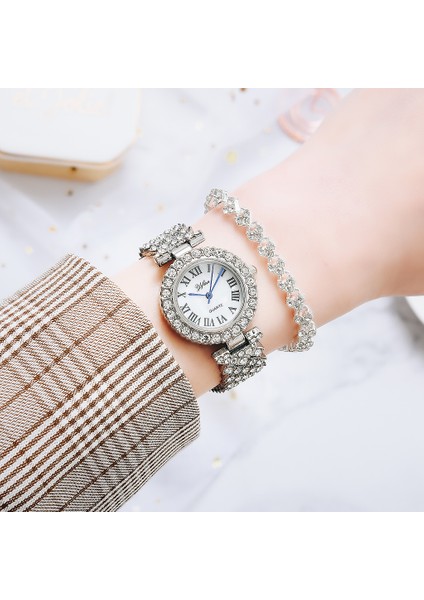 Gül Altın Lüks Kadın Gül Altın Izle Moda Bayanlar Kuvars Elmas Kol Saati Zarif Kadın Bilezik Saatler 2 Adet Set Reloj Mujer (Yurt Dışından)