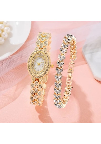 1 Izle ve Bilezik 2 Adet Set Quartz Saat 2022 Yeni Moda Lüks Tam Elmas Bayanlar Bilezik Saatler Kadın Kadın Saat Relogio Feminino (Yurt Dışından)