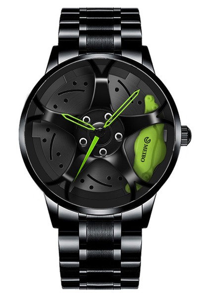 Yeşil Üst Izle Marka Araba Saatleri Erkekler Spor Kuvars Bilek Saatleri 3D Spor Jant Tekerlek Göbeği Kol Saati Araba Kuvars Erkek Saatler (Yurt Dışından)