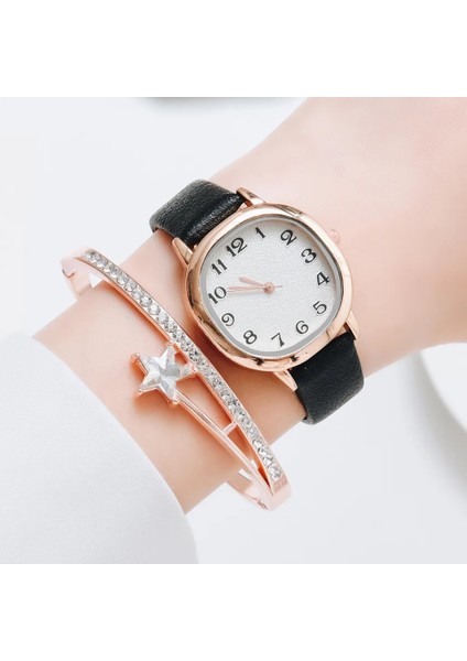 1 Adet Beyaz Saat Kadınlar Için Bilezik Seti Basit Bayanlar Bilezik Izle Rahat Deri Kuvars Kol Saati 2 Adet Set Siyah Saat Zegarek Damski (Yurt Dışından) fırsatları