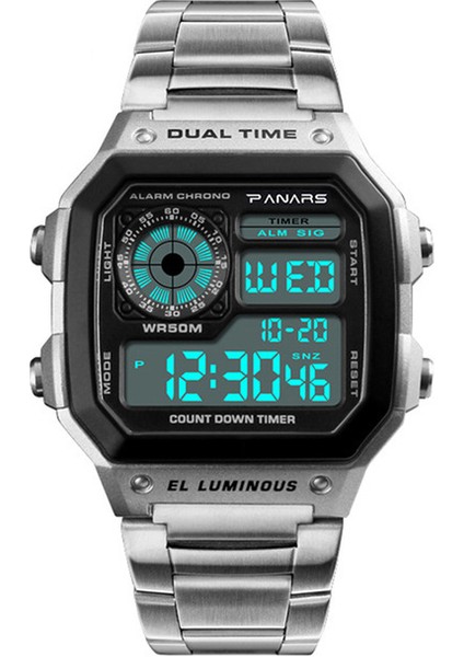 Metal-Gümüş Reloj Deportivo Dijital Erkek Saatler Erkekler 5bar Su Geçirmez Spor Izle Spor Paslanmaz Çelik Kol Saati Relojes Deportivos Zegarek (Yurt Dışından)