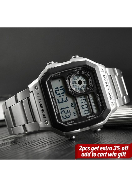 Metal-Gümüş Reloj Deportivo Dijital Erkek Saatler Erkekler 5bar Su Geçirmez Spor Izle Spor Paslanmaz Çelik Kol Saati Relojes Deportivos Zegarek (Yurt Dışından) fiyatları