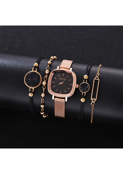 Gül Altın Siyah B 5 Adet Gaiety Yepyeni Lüks Moda Bilezik Saat Seti Kadınlar Bayanlar Kol Saati Saatler Bayanlar Relogio Feminino Reloj Mujer (Yurt Dışından)