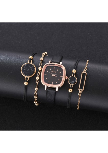Gül Altın Siyah B 5 Adet Gaiety Yepyeni Lüks Moda Bilezik Saat Seti Kadınlar Bayanlar Kol Saati Saatler Bayanlar Relogio Feminino Reloj Mujer (Yurt Dışından) fırsatları